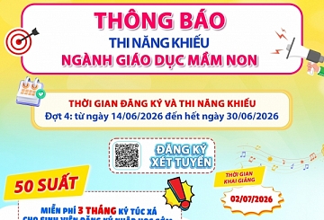 THI NĂNG KHIẾU MẦM NON 2026 – ĐỢT 4 CHÍNH THỨC NHẬN HỒ SƠ TỪ 14/06 ĐẾN 30/06/2026