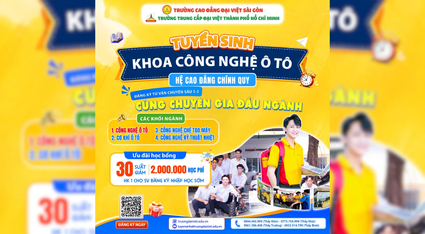 Đăng Ký Tư Vấn Chuyên Sâu 1-1 Cùng Chuyên Gia Ngành Công Nghệ Ô Tô – Định Hướng Đúng, Vững Bước Tương Lai | Trường Trung Cấp Đại Việt Tp. Hồ Chí Minh