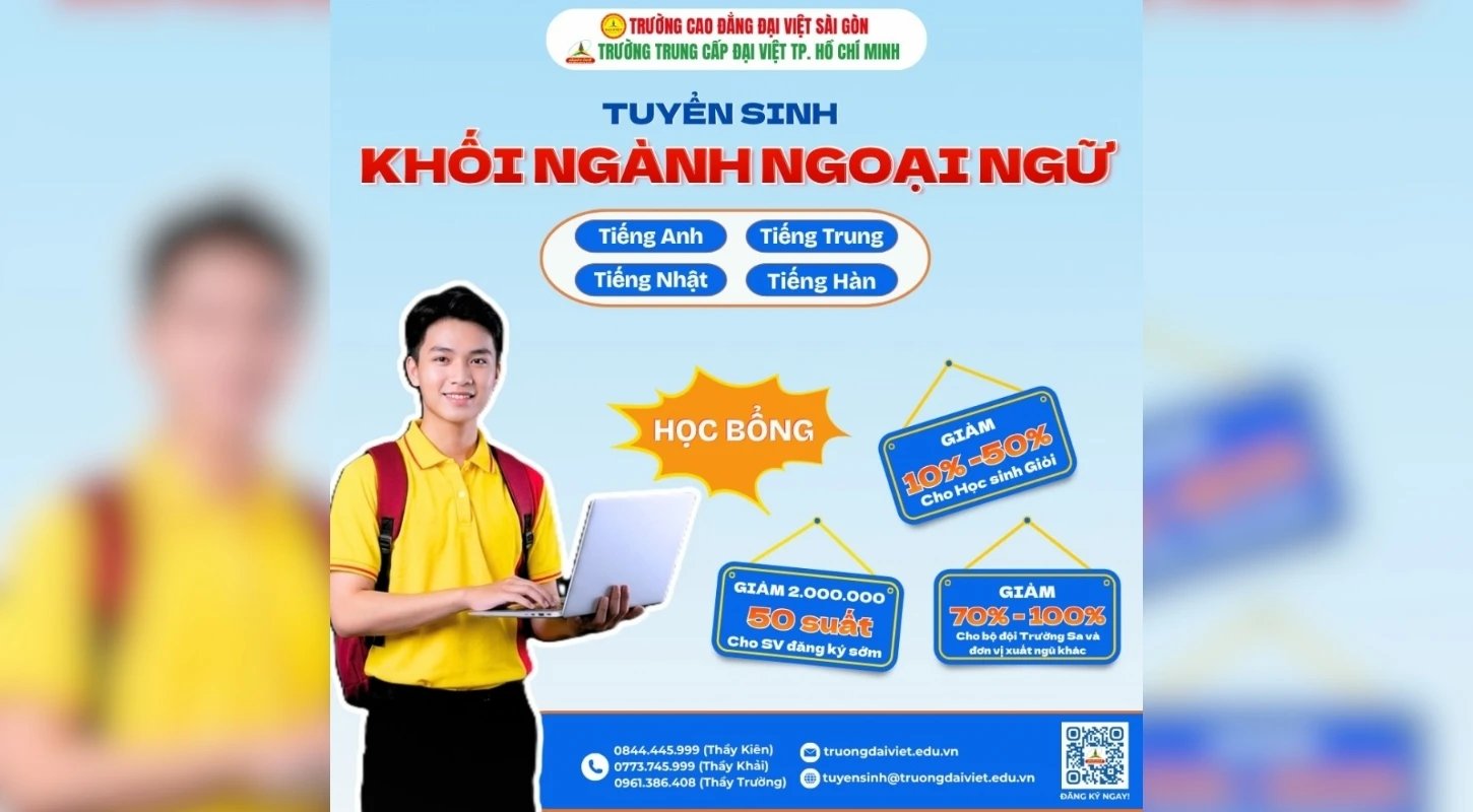 Tuyển Sinh Cao Đẳng Chính Quy Khối Ngành Ngoại Ngữ Năm 2026 | Trường Trung Cấp Đại Việt Tp. Hồ Chí Minh