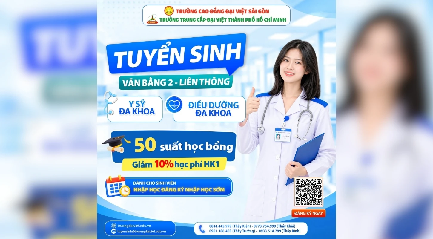 TUYỂN SINH LIÊN THÔNG & VĂN BẰNG 2 NGÀNH Y SĨ ĐA KHOA, ĐIỀU DƯỠNG ĐA KHOA | Trường Trung Cấp Đại Việt Tp. Hồ Chí Minh