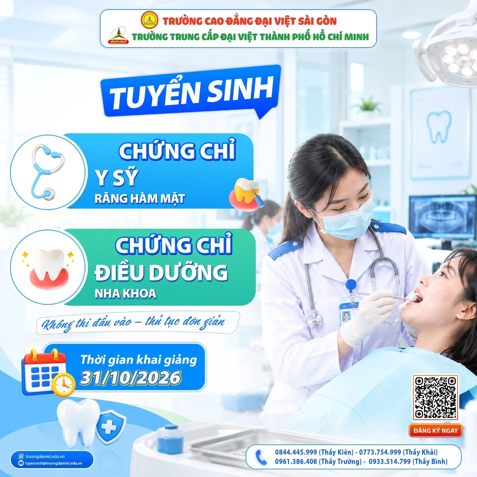 CHỐT LỊCH 31/10 – KHAI GIẢNG CHỨNG CHỈ RĂNG HÀM MẶT & ĐIỀU DƯỠNG NHA KHOA