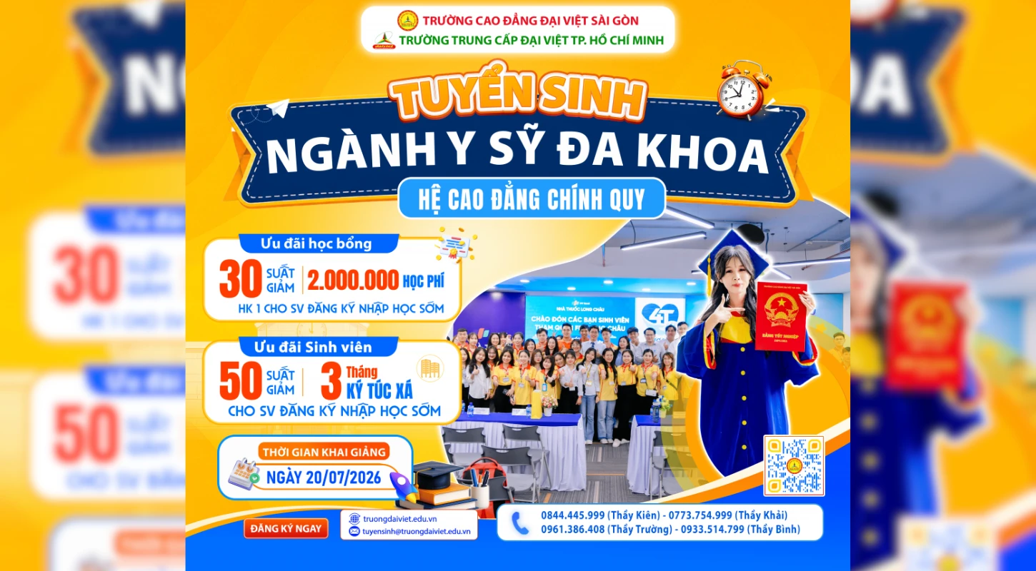Tuyển sinh ngành Y sỹ Đa khoa hệ Cao đẳng Chính quy 2026 | Cao đẳng Đại Việt Sài Gòn Cơ sở Thủ Đức